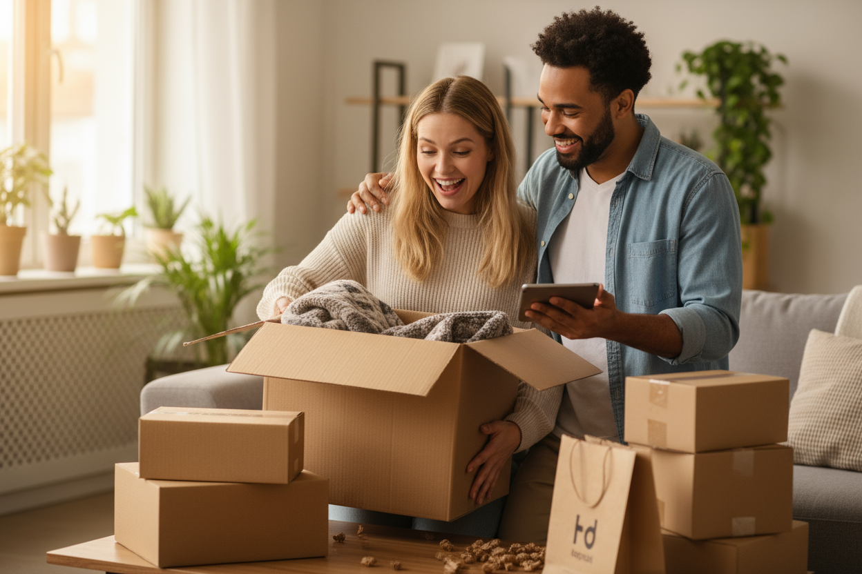 Una pareja contento con su pedido